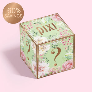 A floral Mystery Bundle box shown on a pink background with a 60% Savings sticker
