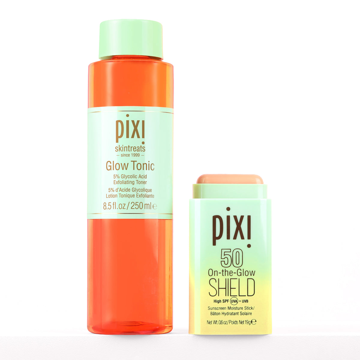 Bundle image shown on a white background featuring Glow Tonic and On-the-Glow SHIELD SPF 50 -