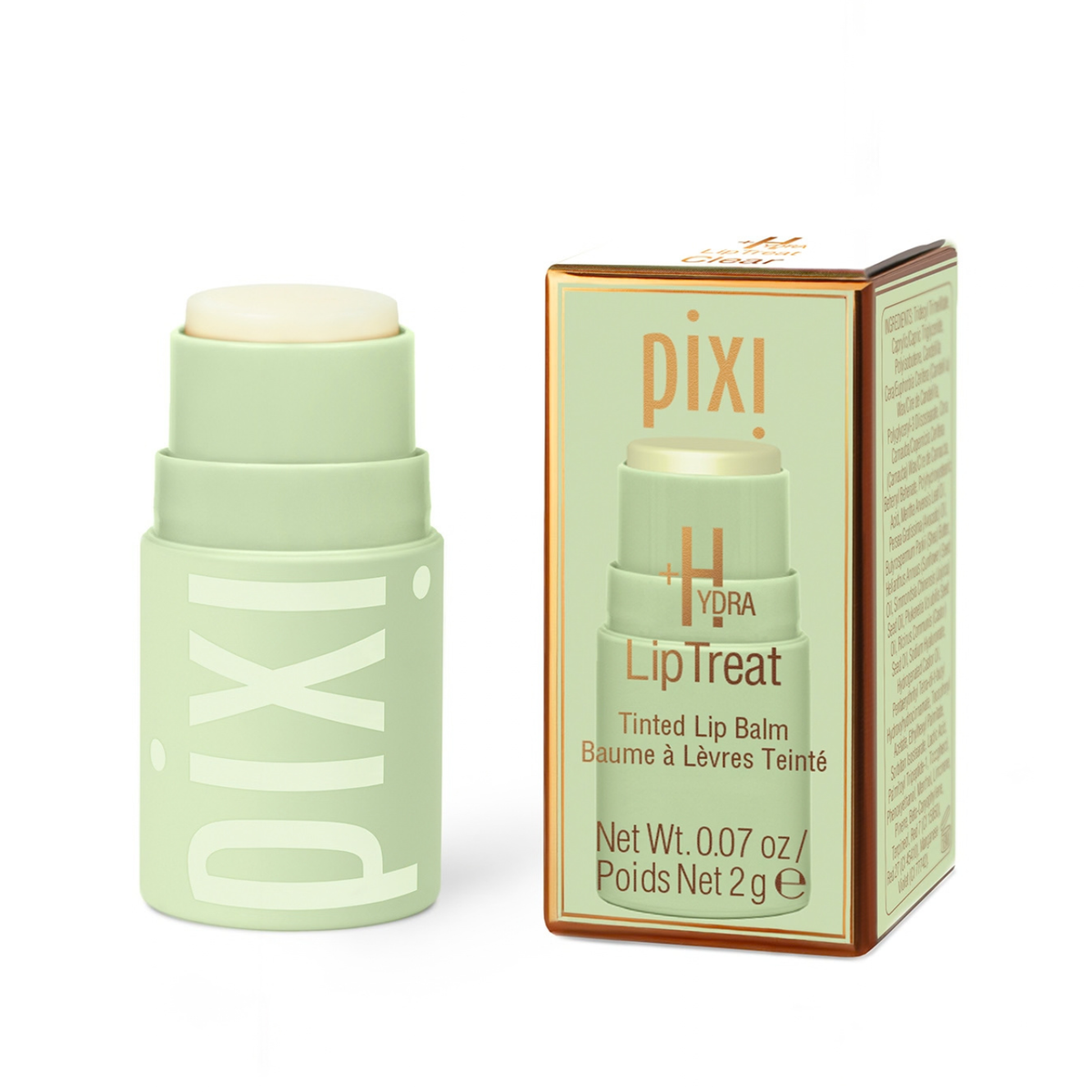 Pixi Hydra Lip Treat tinted lip balm shown with its outer packaging box on a clean white background.
