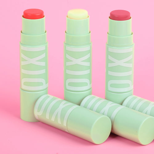 +Hydra LipTreat three product shades shown on pink background - additional product shown in the image to feature the cap on version. view 2