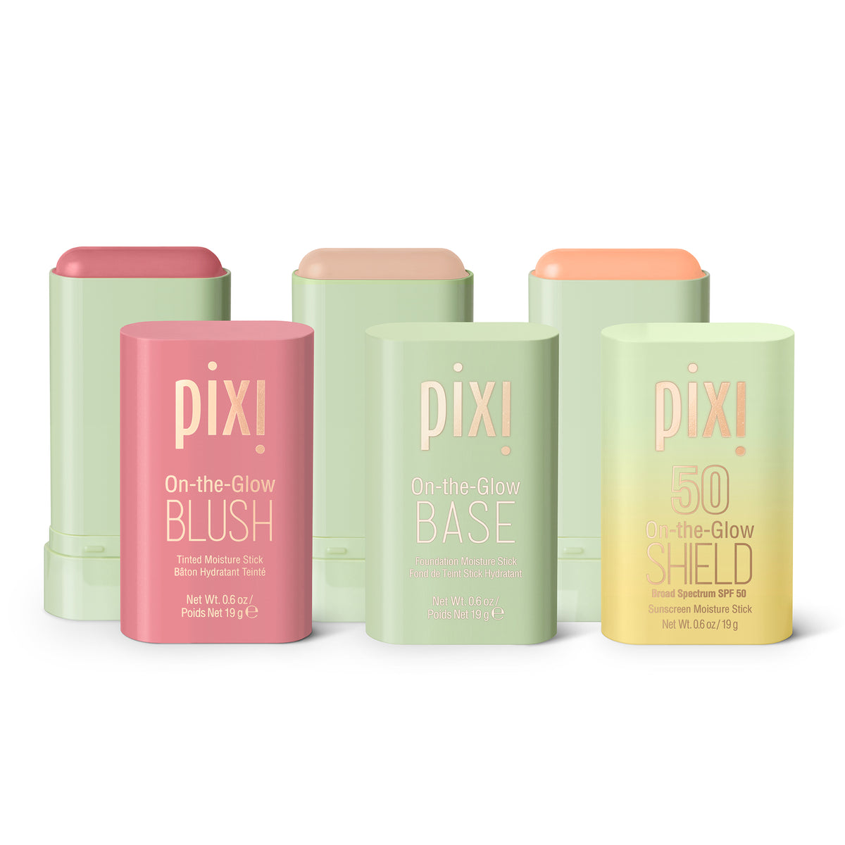Glow On the Go Bundle shown on a white background featuring Blush, Base, and Shield SPF 50