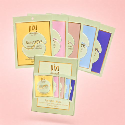 Bundle shown on a pink background featuring 5 eye patch packets view 1